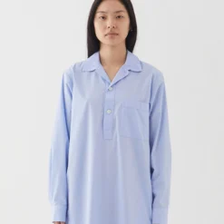 Tekla Fashion Jewellery Poplin Night Shirt - Shirt Blue