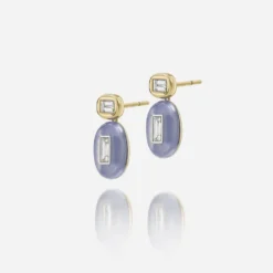 Jessica McCormack On The Rocks Earrings - Baguette Diamond And Chalcedony Drops Fashion Jewellery