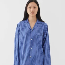 Tekla Fashion Jewellery Poplin Sleep Shirt - Boro Stripes
