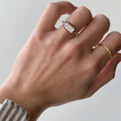 Jessica McCormack Fashion Jewellery Button Back Diamond Ring - Emerald Cut East/West 2.50ct BWG