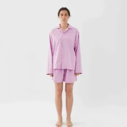 Tekla Dream Gifts For Her Poplin Sleep Shirt - Purple Pink