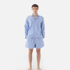 Tekla Poplin Sleep Shorts - Pin Stripes